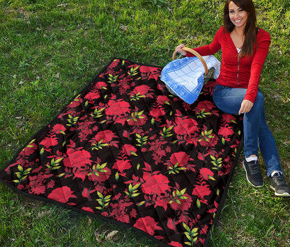 Black And Red Roses Floral Print Quilt