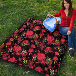 Black And Red Roses Floral Print Quilt