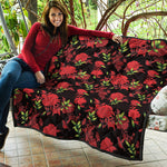 Black And Red Roses Floral Print Quilt