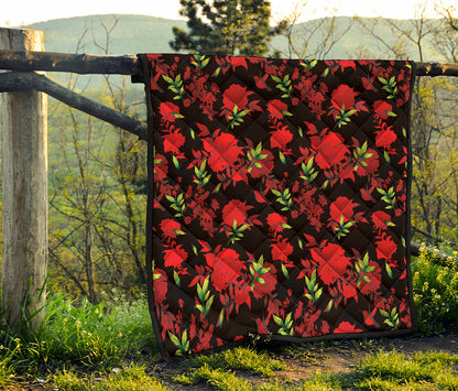 Black And Red Roses Floral Print Quilt