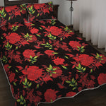 Black And Red Roses Floral Print Quilt Bed Set
