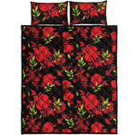 Black And Red Roses Floral Print Quilt Bed Set