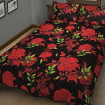 Black And Red Roses Floral Print Quilt Bed Set