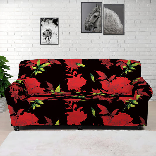 Black And Red Roses Floral Print Sofa Cover