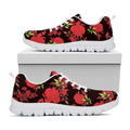 Black And Red Roses Floral Print White Running Shoes