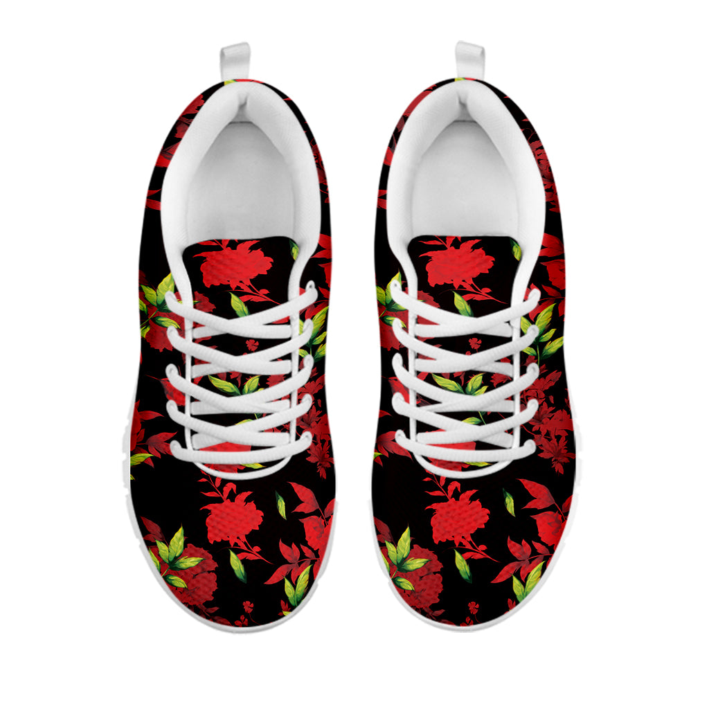 Black And Red Roses Floral Print White Sneakers