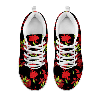 Black And Red Roses Floral Print White Sneakers