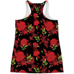 Black And Red Roses Floral Print Women's Racerback Tank Top