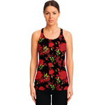 Black And Red Roses Floral Print Women's Racerback Tank Top