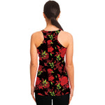 Black And Red Roses Floral Print Women's Racerback Tank Top