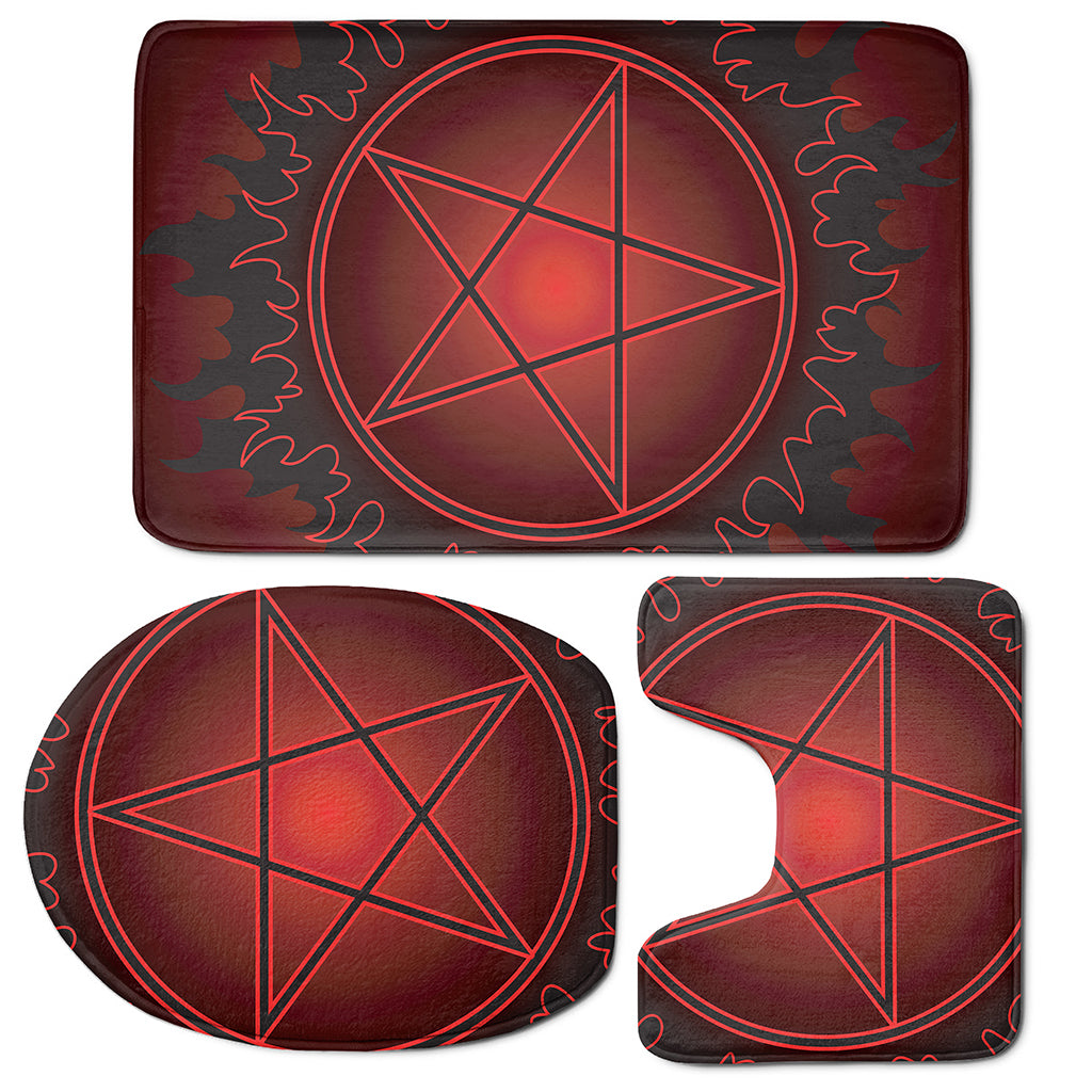 Black And Red Satanic Pentagram Print 3 Piece Bath Mat Set