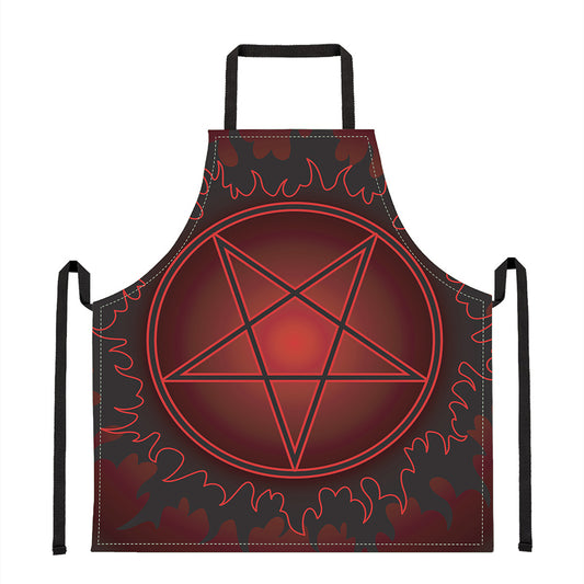 Black And Red Satanic Pentagram Print Apron