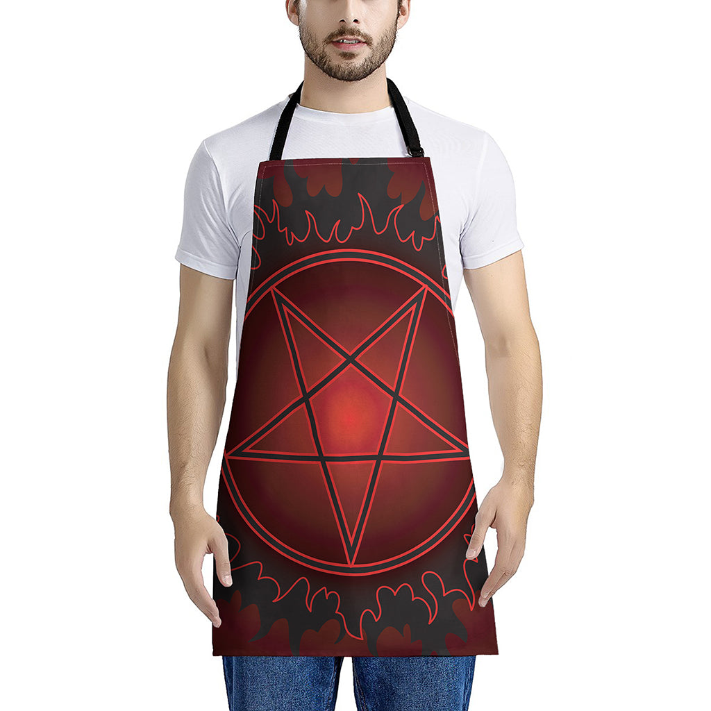 Black And Red Satanic Pentagram Print Apron