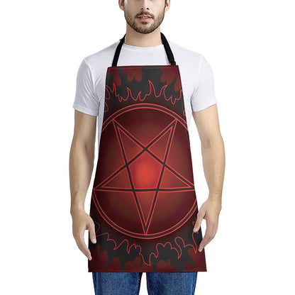 Black And Red Satanic Pentagram Print Apron