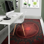 Black And Red Satanic Pentagram Print Area Rug