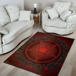 Black And Red Satanic Pentagram Print Area Rug