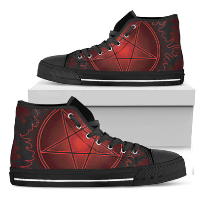 Black And Red Satanic Pentagram Print Black High Top Shoes
