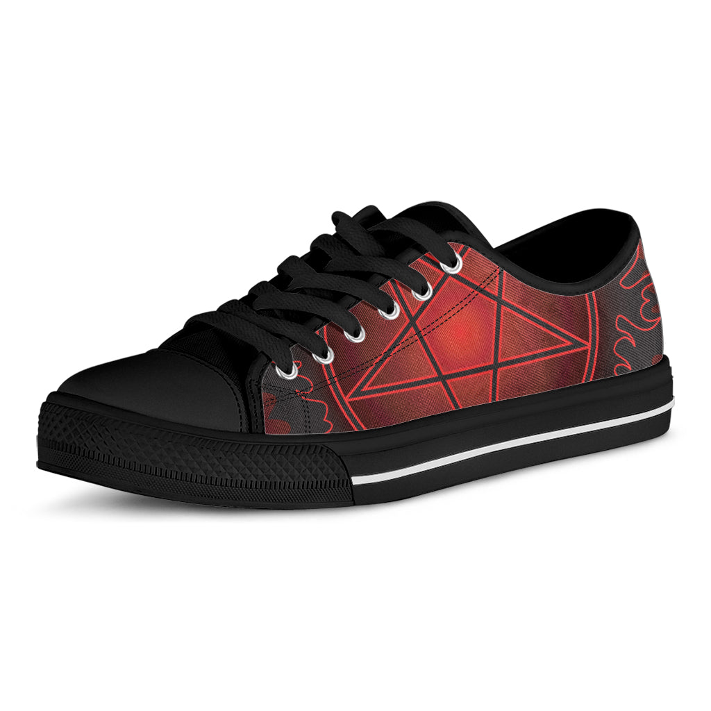 Black And Red Satanic Pentagram Print Black Low Top Shoes 