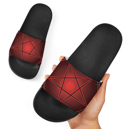 Black And Red Satanic Pentagram Print Black Slide Sandals