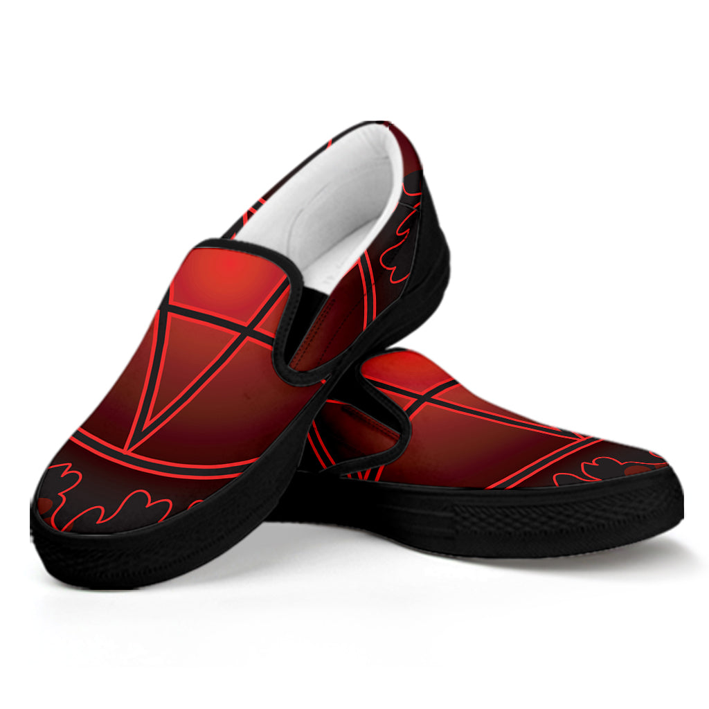 Black And Red Satanic Pentagram Print Black Slip On Shoes