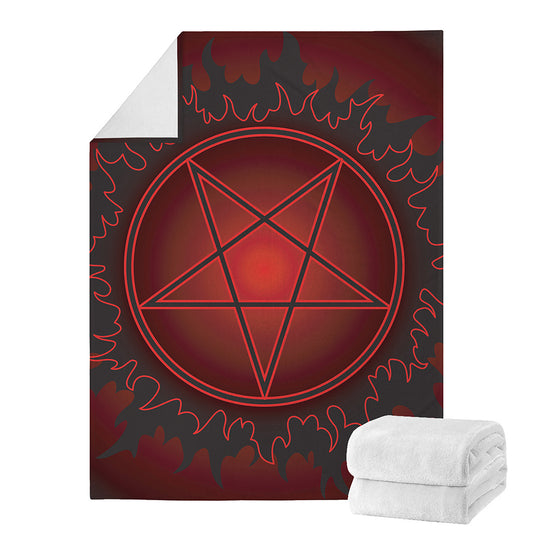 Black And Red Satanic Pentagram Print Blanket