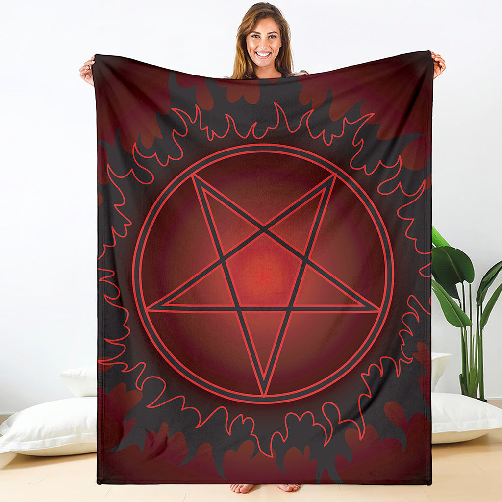 Black And Red Satanic Pentagram Print Blanket