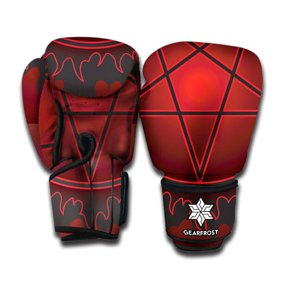 Black And Red Satanic Pentagram Print Boxing Gloves