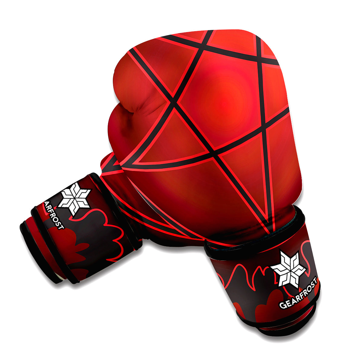 Black And Red Satanic Pentagram Print Boxing Gloves