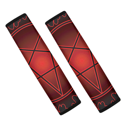 Black And Red Satanic Pentagram Print Car Seat Belt Covers