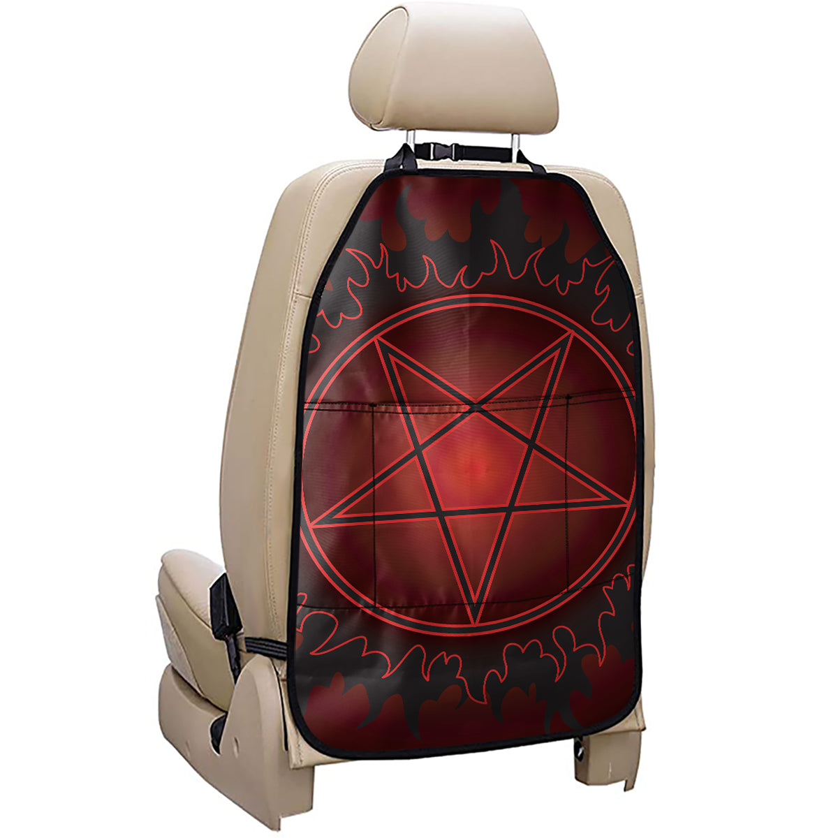 Black And Red Satanic Pentagram Print Car Seat Organizers
