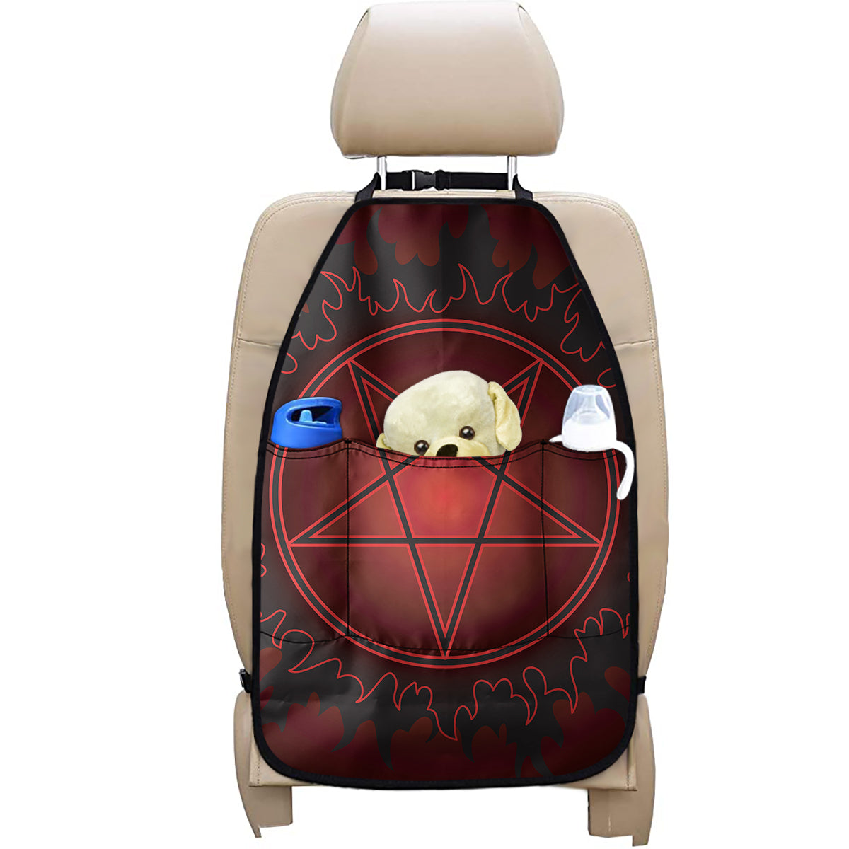 Black And Red Satanic Pentagram Print Car Seat Organizers