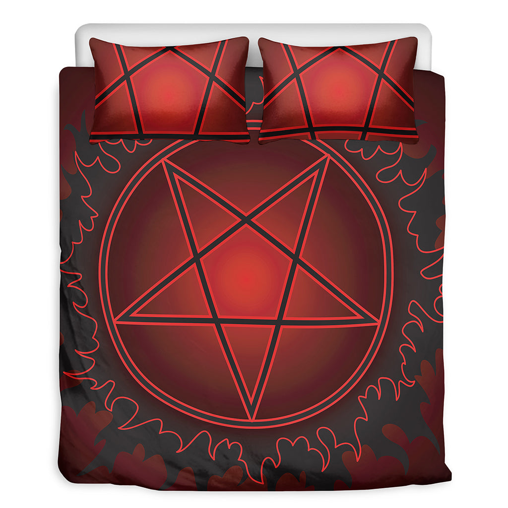 Black And Red Satanic Pentagram Print Duvet Cover Bedding Set