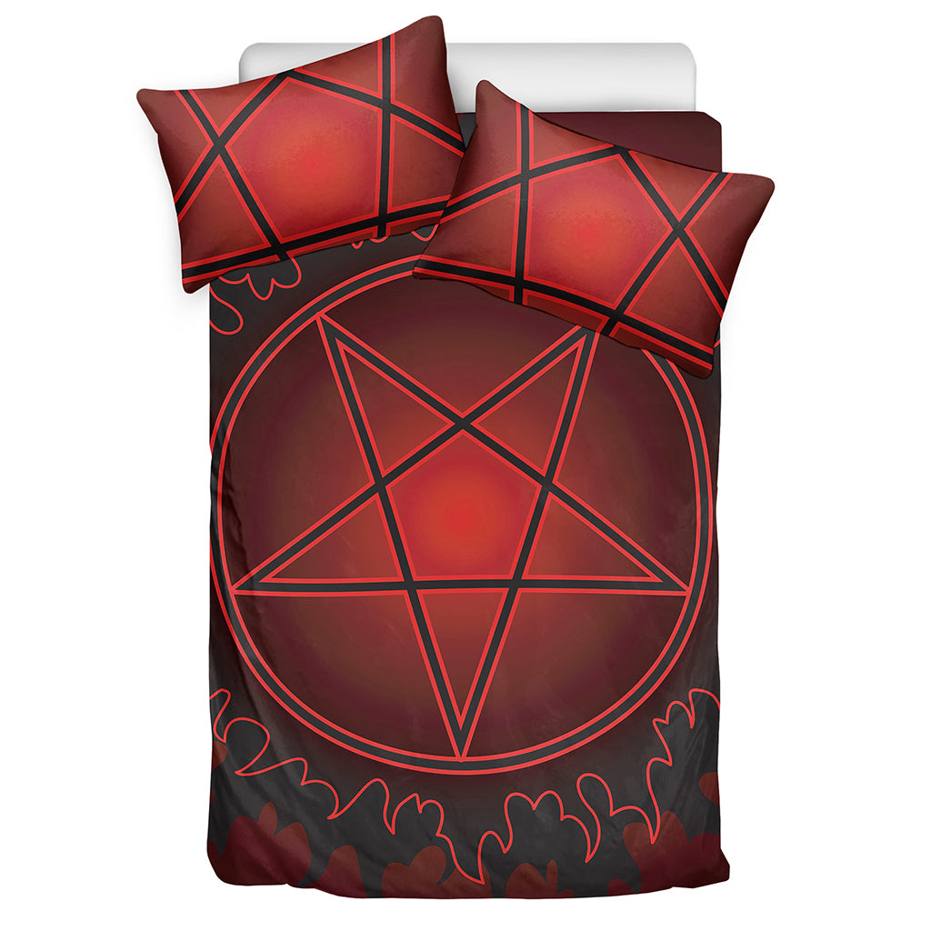 Black And Red Satanic Pentagram Print Duvet Cover Bedding Set