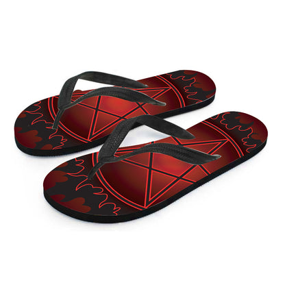 Black And Red Satanic Pentagram Print Flip Flops