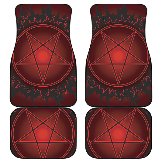 Black And Red Satanic Pentagram Print Front and Back Car Floor Mats