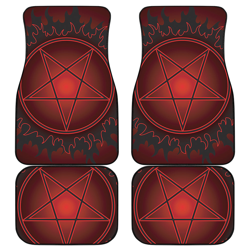 Black And Red Satanic Pentagram Print Front and Back Car Floor Mats