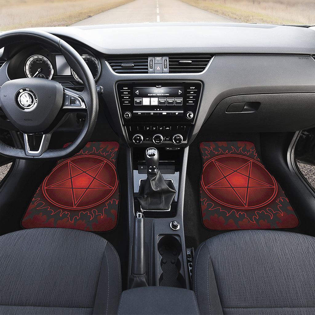 Black And Red Satanic Pentagram Print Front and Back Car Floor Mats