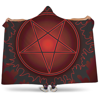 Black And Red Satanic Pentagram Print Hooded Blanket