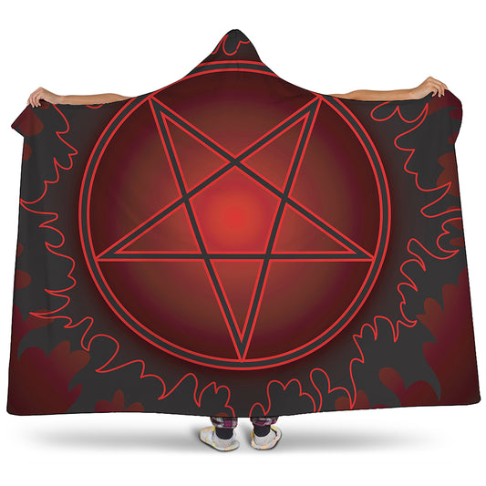 Black And Red Satanic Pentagram Print Hooded Blanket