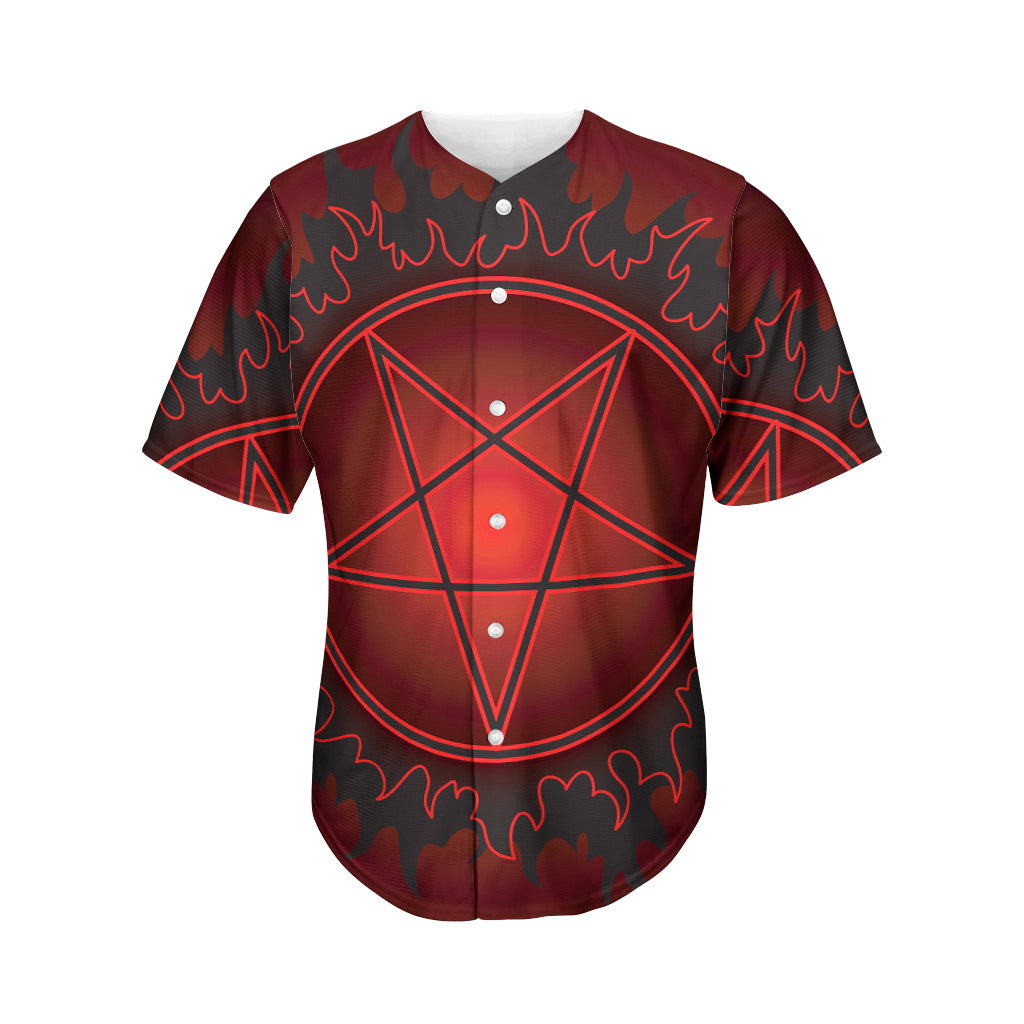 Black And Red Satanic Pentagram Print Men's Baseball Jersey