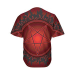Black And Red Satanic Pentagram Print Men's Baseball Jersey
