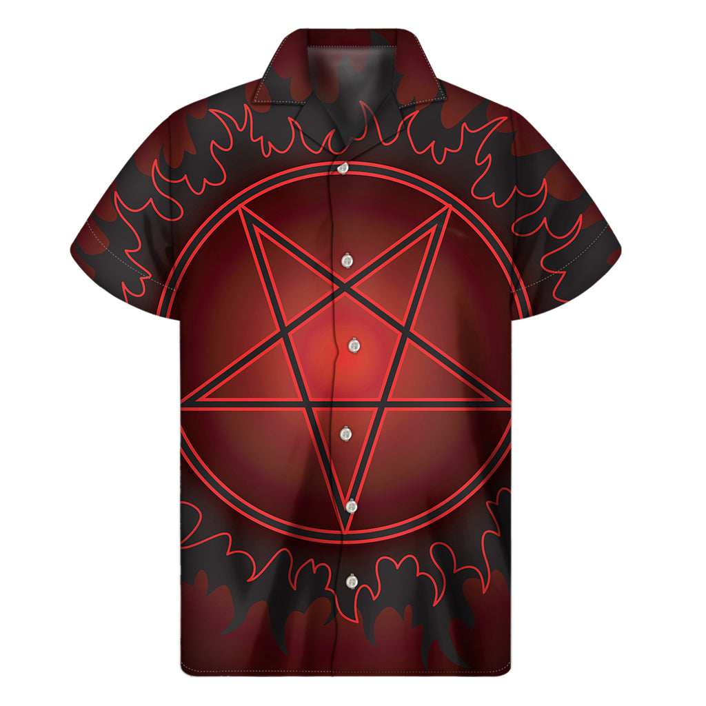 Black And Red Satanic Pentagram Print Men's Short Sleeve Shirt