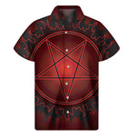 Black And Red Satanic Pentagram Print Men's Short Sleeve Shirt