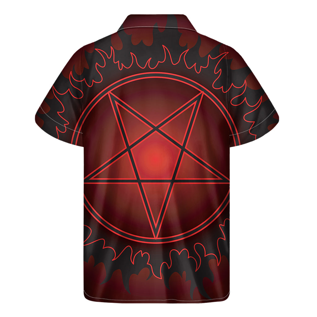Black And Red Satanic Pentagram Print Men's Short Sleeve Shirt