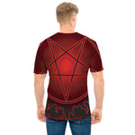 Black And Red Satanic Pentagram Print Men's T-Shirt