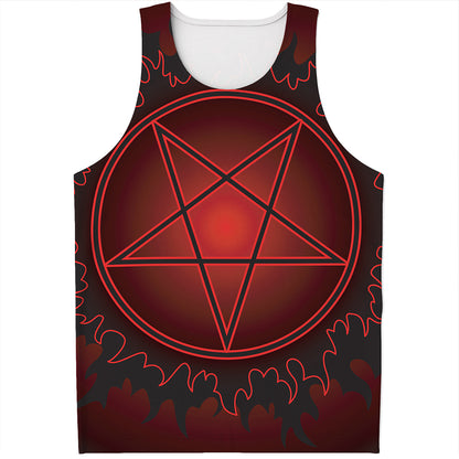 Black And Red Satanic Pentagram Print Men's Tank Top