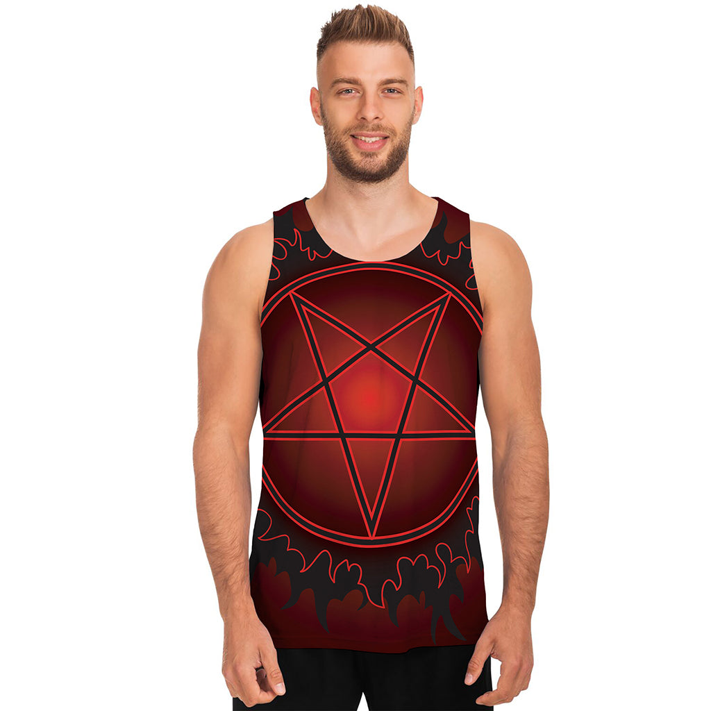 Black And Red Satanic Pentagram Print Men's Tank Top