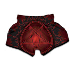 Black And Red Satanic Pentagram Print Muay Thai Boxing Shorts