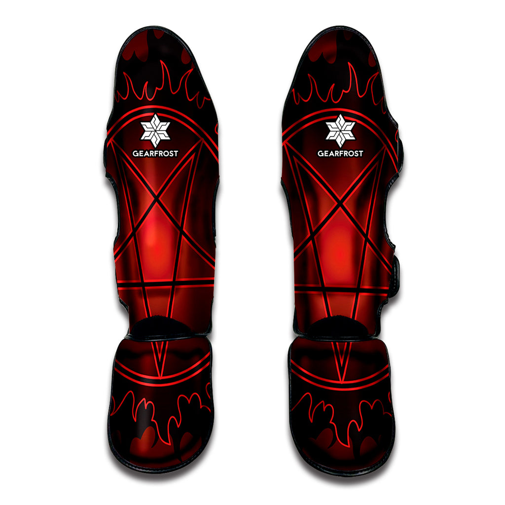Black And Red Satanic Pentagram Print Muay Thai Shin Guard