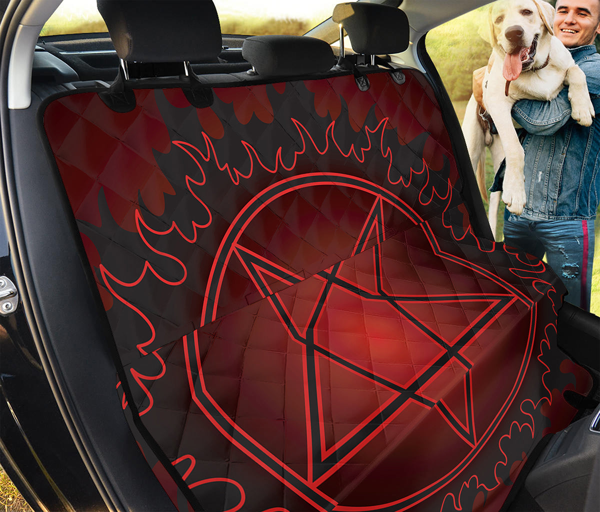 Black And Red Satanic Pentagram Print Pet Car Back Seat Cover